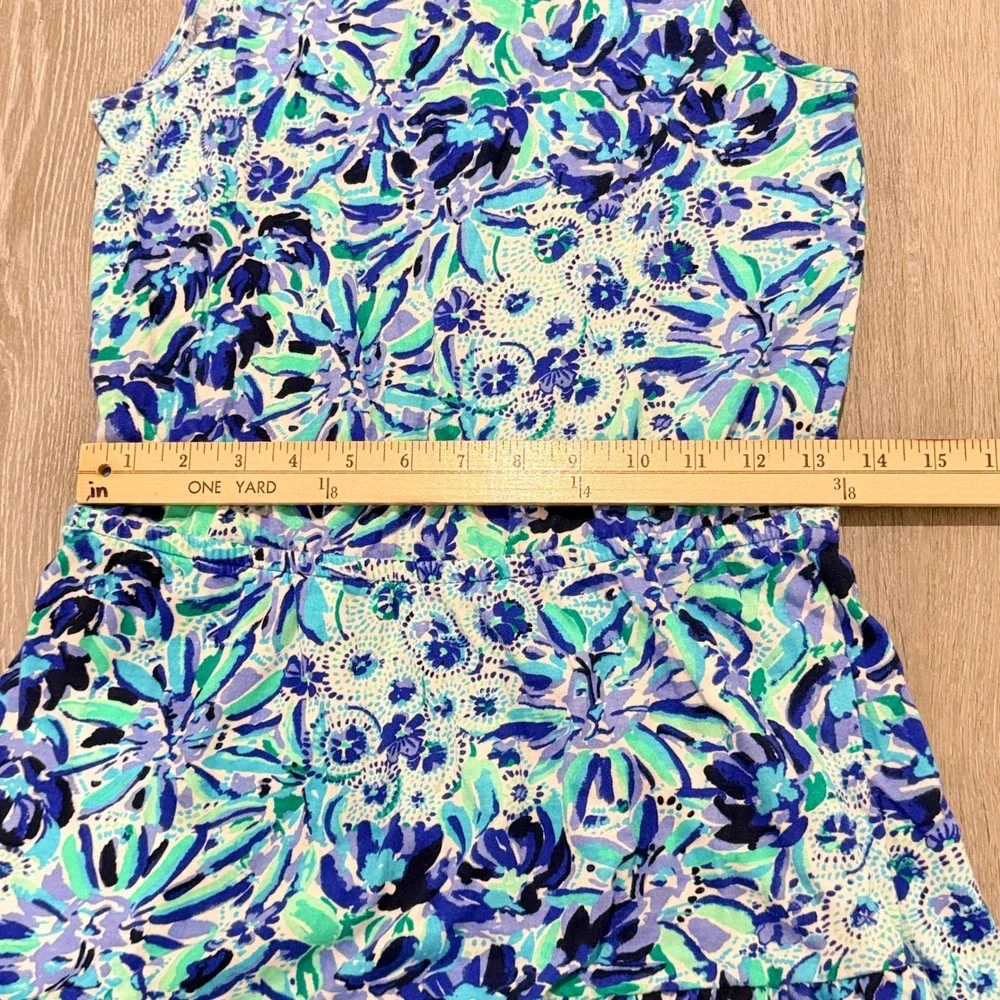 Lilly Pulitzer Girls Blue Floral Sleeveless Ruffle Skort Romper Size XL 12-14